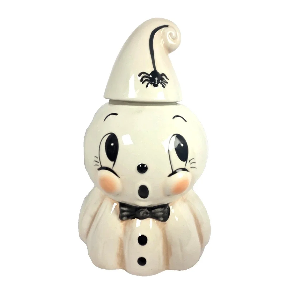 Johanna Parker Ghost Cookie Jar 10.5 Inch Spider Halloween Ceramic Transpac